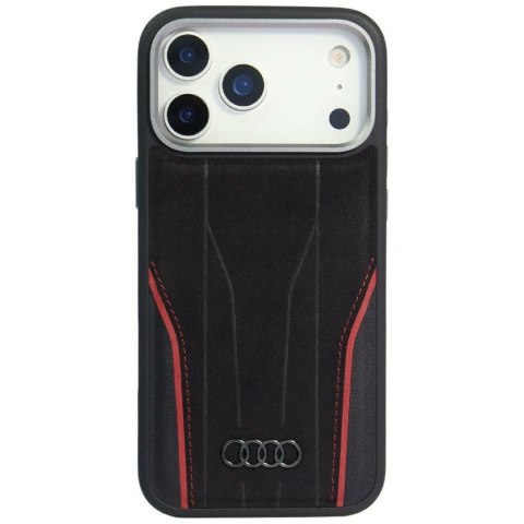 Etui Audi R8 Genuine Leather MagSafe do iPhone 17 Pro Max czarno-czerwony