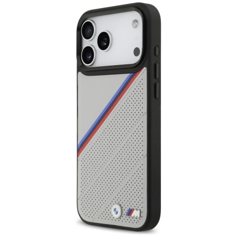 Etui BMW M Tricolor Metal Logo MagSafe do iPhone 17 Pro Max szary