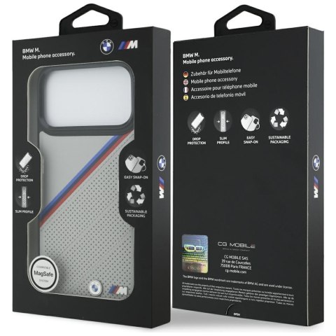 Etui BMW M Tricolor Metal Logo MagSafe do iPhone 17 Pro Max szary