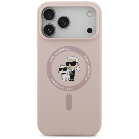 Etui Karl Lagerfeld Silicone Karl&Choupette Ring MagSafe do iPhone 17 Pro Max różowy
