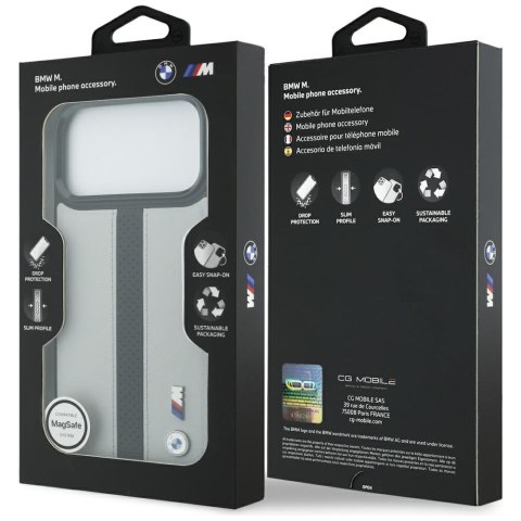 Etui BMW M Perforated Stripe Logo MagSafe do iPhone 17 Pro Max szary