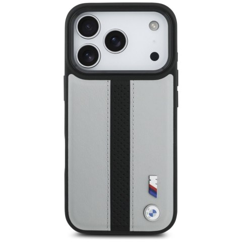 Etui BMW M Perforated Stripe Logo MagSafe do iPhone 17 Pro szary