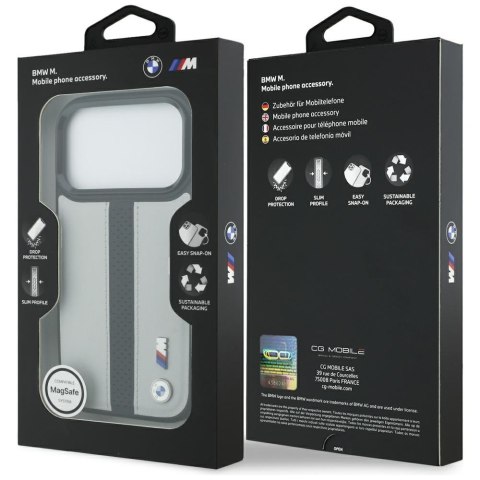 Etui BMW M Perforated Stripe Logo MagSafe do iPhone 17 Pro szary
