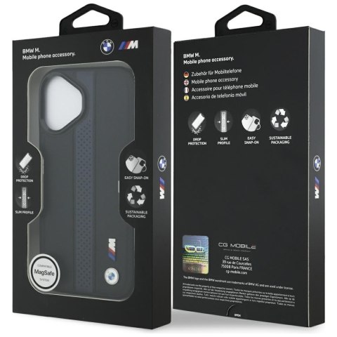 Etui BMW M Perforated Stripe Logo MagSafe do iPhone 17 niebieski