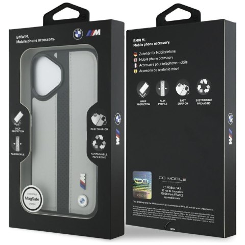 Etui BMW M Perforated Stripe Logo MagSafe do iPhone 17 szary