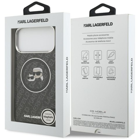 Etui Karl Lagerfeld IML Glitter Karl & Choupette Heads Logo MagSafe do iPhone 17 Pro Max czarny