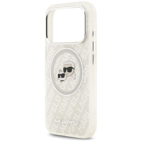 Etui Karl Lagerfeld IML Glitter Karl & Choupette Heads Logo MagSafe do iPhone 17 Pro Max szary