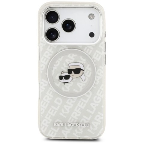 Etui Karl Lagerfeld IML Glitter Karl & Choupette Heads Logo MagSafe do iPhone 17 Pro szary