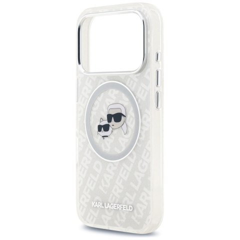 Etui Karl Lagerfeld IML Glitter Karl & Choupette Heads Logo MagSafe do iPhone 17 Pro szary