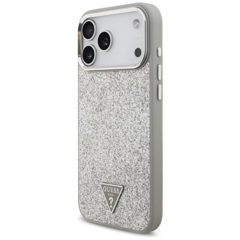 Etui Guess Glitter Triangle Logo MagSafe do iPhone 17 Pro Max srebrny