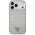 Etui Guess Glitter Triangle Logo MagSafe do iPhone 17 Pro Max srebrny