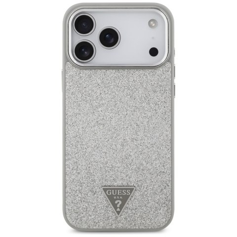 Etui Guess Glitter Triangle Logo MagSafe do iPhone 17 Pro Max srebrny