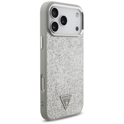 Etui Guess Glitter Triangle Logo MagSafe do iPhone 17 Pro Max srebrny