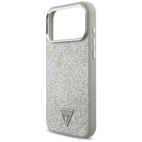 Etui Guess Glitter Triangle Logo MagSafe do iPhone 17 Pro Max srebrny