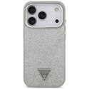 Etui Guess Glitter Triangle Logo MagSafe do iPhone 17 Pro srebrny