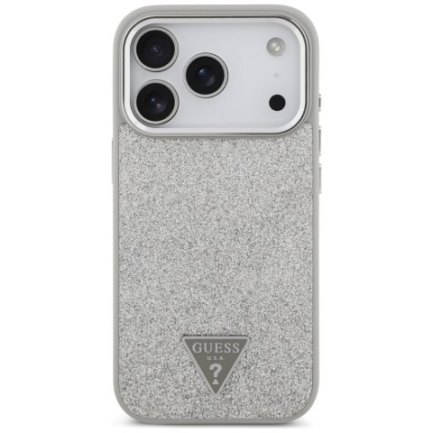 Etui Guess Glitter Triangle Logo MagSafe do iPhone 17 Pro srebrny
