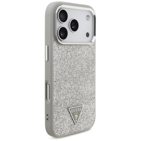 Etui Guess Glitter Triangle Logo MagSafe do iPhone 17 Pro srebrny