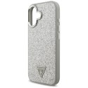 Etui Guess Glitter Triangle Logo MagSafe do iPhone 17 srebrny