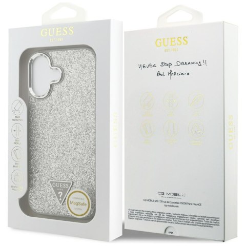 Etui Guess Glitter Triangle Logo MagSafe do iPhone 17 srebrny