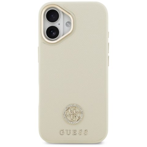 Etui Guess Grained Strass Logo MagSafe do iPhone 17 beżowy