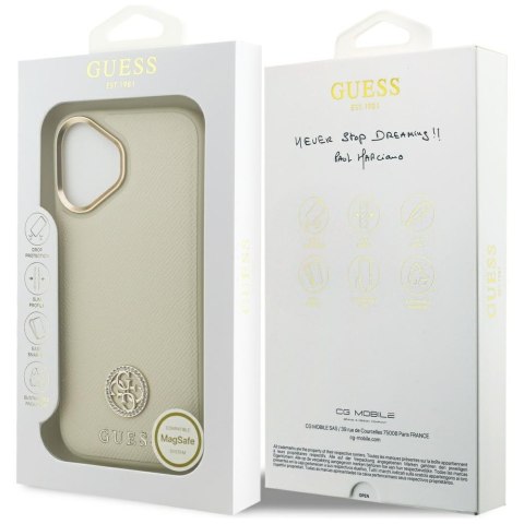 Etui Guess Grained Strass Logo MagSafe do iPhone 17 beżowy