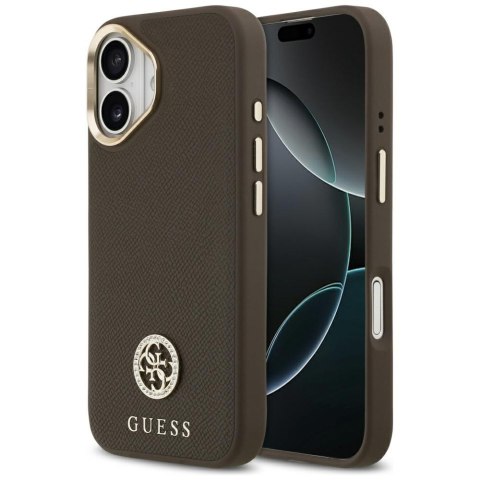 Etui Guess Grained Strass Logo MagSafe do iPhone 17 brązowy