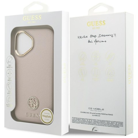 Etui Guess Grained Strass Logo MagSafe do iPhone 17 różowy
