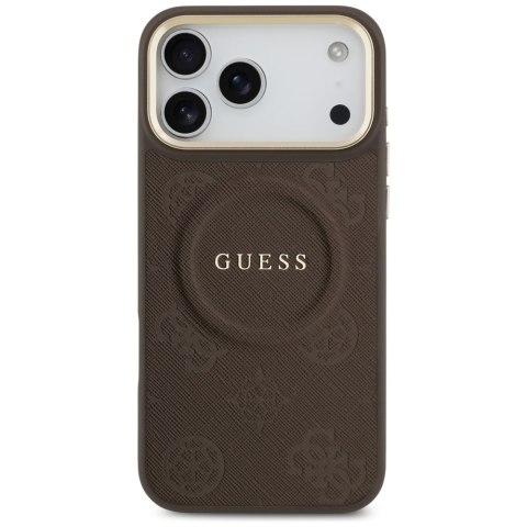 Etui Guess Peony Hot Stamp MagSafe do iPhone 17 Pro Max brązowy