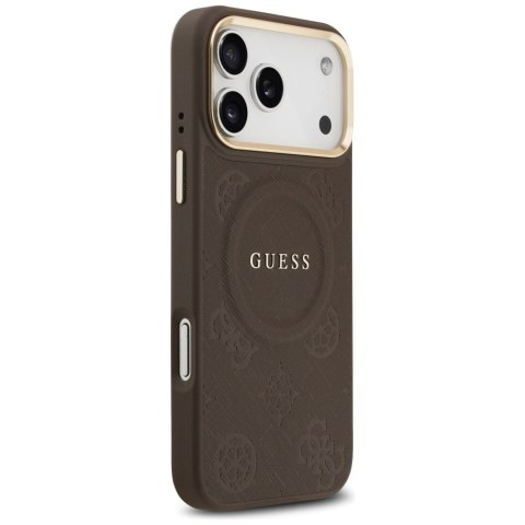 Etui Guess Peony Hot Stamp MagSafe do iPhone 17 Pro Max brązowy