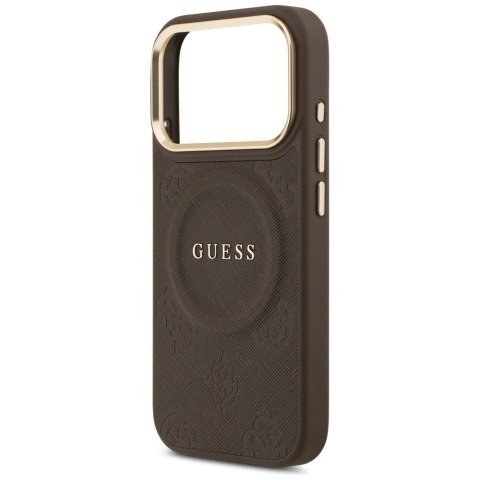 Etui Guess Peony Hot Stamp MagSafe do iPhone 17 Pro brązowy