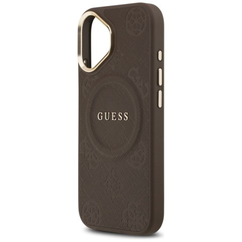 Etui Guess Peony Hot Stamp MagSafe do iPhone 17 brązowy