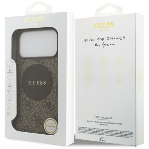 Etui Guess 4G Circle Classic Logo MagSafe do iPhone 17 Pro Max brązowy