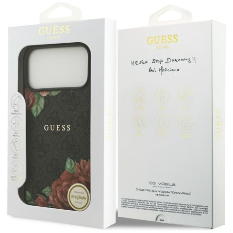 Etui Guess 4G Flowers Print MagSafe do iPhone 17 Pro czarny