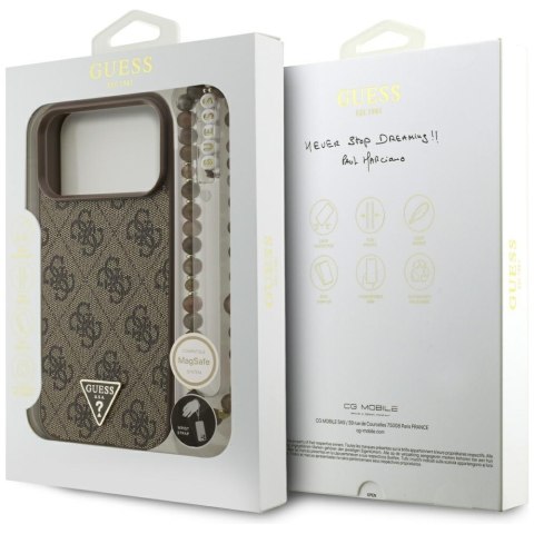 Etui Guess 4G Strap Triangle Logo MagSafe do iPhone 17 Pro Max brązowy