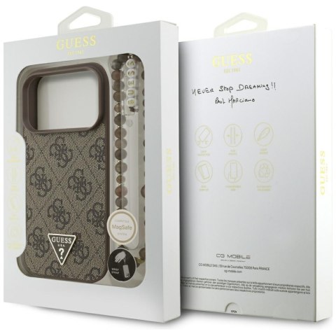 Etui Guess 4G Strap Triangle Logo MagSafe do iPhone 17 Pro brązowy