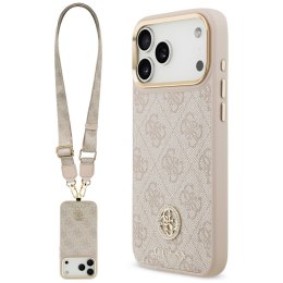 Etui Guess 4G Strass Logo & Big Strap Metal Buttons MagSafe do iPhone 17 Pro Max różowy
