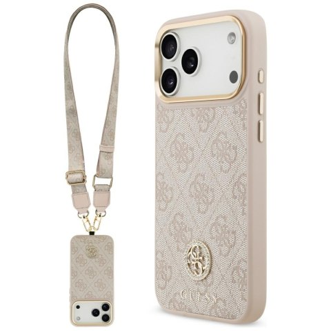 Etui Guess 4G Strass Logo & Big Strap Metal Buttons MagSafe do iPhone 17 Pro Max różowy