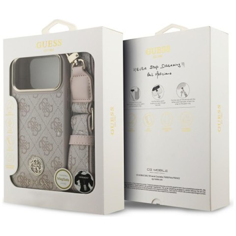 Etui Guess 4G Strass Logo & Big Strap Metal Buttons MagSafe do iPhone 17 Pro Max różowy