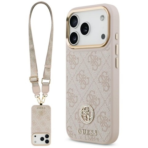 Etui Guess 4G Strass Logo & Big Strap Metal Buttons MagSafe do iPhone 17 Pro różowy