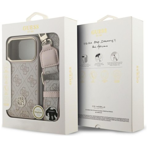 Etui Guess 4G Strass Logo & Big Strap Metal Buttons MagSafe do iPhone 17 Pro różowy