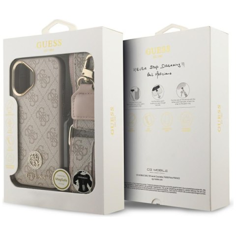 Etui Guess 4G Strass Logo & Big Strap Metal Buttons MagSafe do iPhone 17 różowy