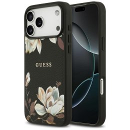 Etui Guess Grained Flowers Classic Logo MagSafe do iPhone 17 Pro Max czarny