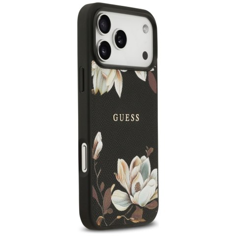 Etui Guess Grained Flowers Classic Logo MagSafe do iPhone 17 Pro Max czarny