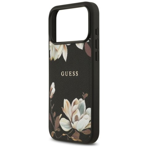 Etui Guess Grained Flowers Classic Logo MagSafe do iPhone 17 Pro Max czarny