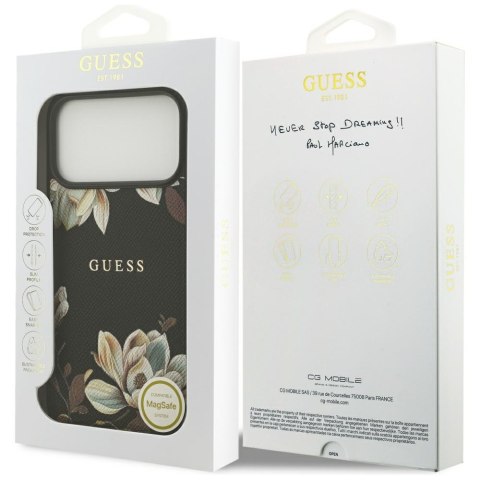 Etui Guess Grained Flowers Classic Logo MagSafe do iPhone 17 Pro Max czarny