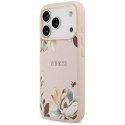 Etui Guess Grained Flowers Classic Logo MagSafe do iPhone 17 Pro różowy