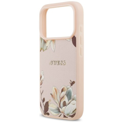 Etui Guess Grained Flowers Classic Logo MagSafe do iPhone 17 Pro różowy