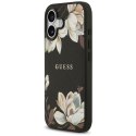 Etui Guess Grained Flowers Classic Logo MagSafe do iPhone 17 czarny