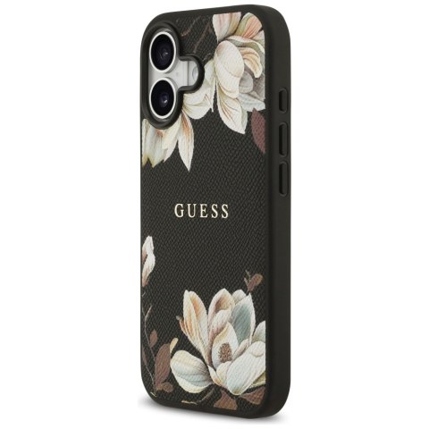 Etui Guess Grained Flowers Classic Logo MagSafe do iPhone 17 czarny