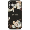 Etui Guess Grained Flowers Classic Logo MagSafe do iPhone 17 czarny